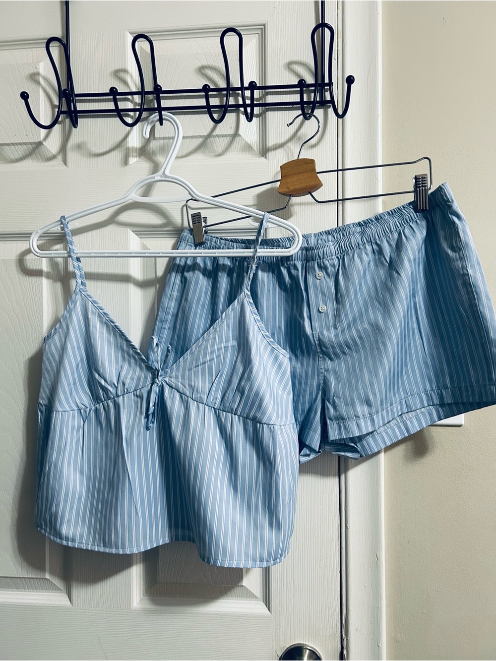 Striped Light Blue Camisole & Shorts Pajama Set - Women's Sleepwear
